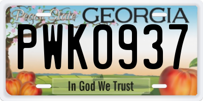 GA license plate PWK0937