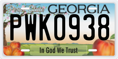 GA license plate PWK0938
