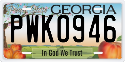 GA license plate PWK0946