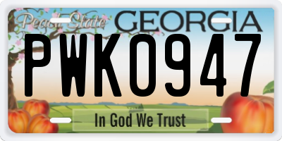 GA license plate PWK0947