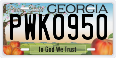GA license plate PWK0950