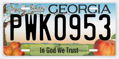 GA license plate PWK0953