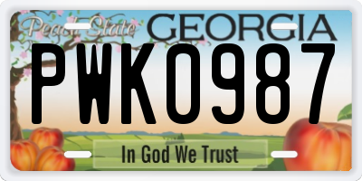 GA license plate PWK0987