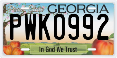 GA license plate PWK0992