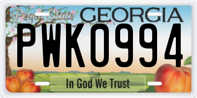 GA license plate PWK0994