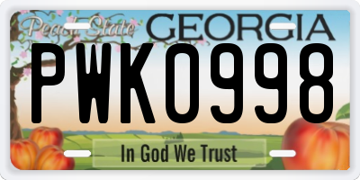 GA license plate PWK0998