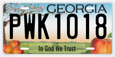 GA license plate PWK1018