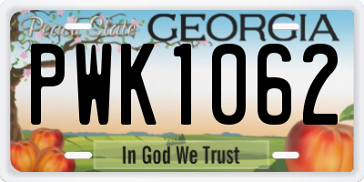 GA license plate PWK1062