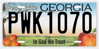 GA license plate PWK1070