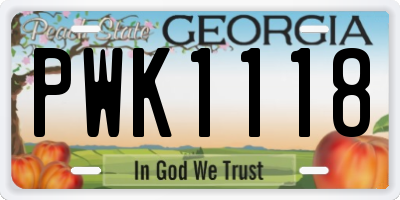 GA license plate PWK1118