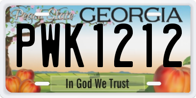 GA license plate PWK1212