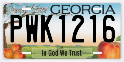 GA license plate PWK1216