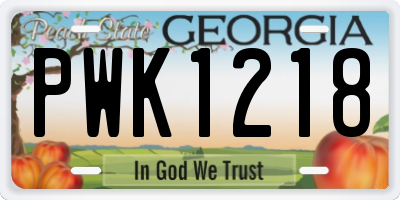 GA license plate PWK1218