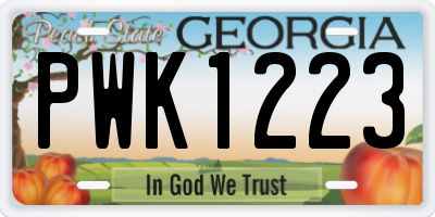 GA license plate PWK1223