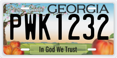 GA license plate PWK1232