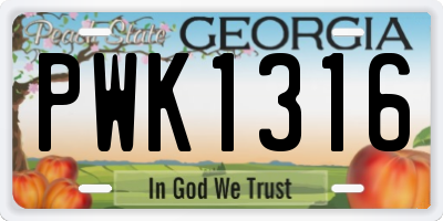 GA license plate PWK1316