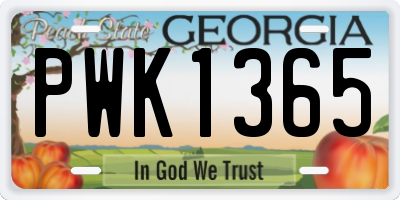 GA license plate PWK1365