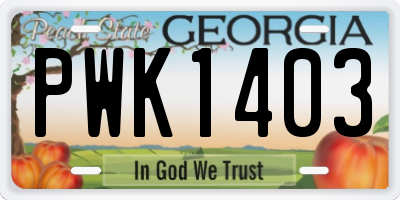 GA license plate PWK1403