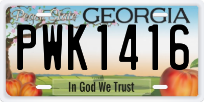 GA license plate PWK1416