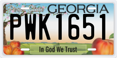 GA license plate PWK1651