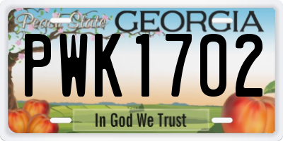 GA license plate PWK1702