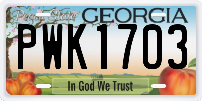 GA license plate PWK1703