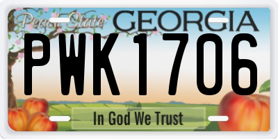 GA license plate PWK1706
