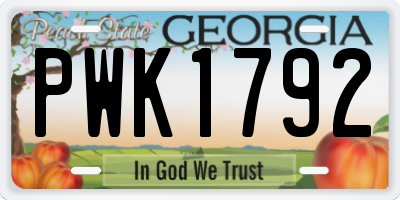 GA license plate PWK1792