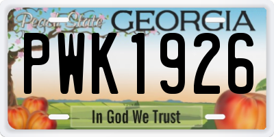 GA license plate PWK1926