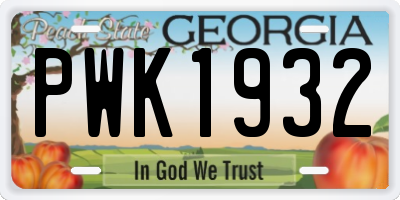 GA license plate PWK1932