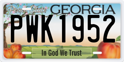 GA license plate PWK1952