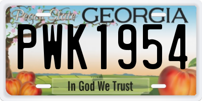 GA license plate PWK1954