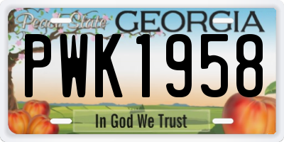 GA license plate PWK1958