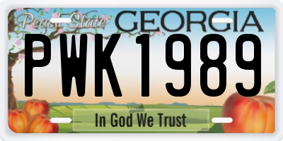 GA license plate PWK1989