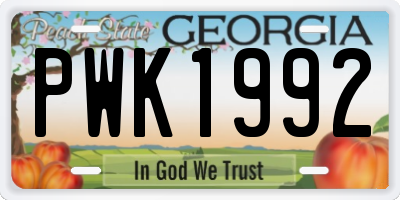 GA license plate PWK1992