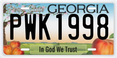 GA license plate PWK1998