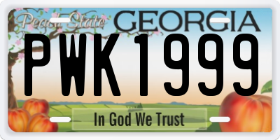 GA license plate PWK1999