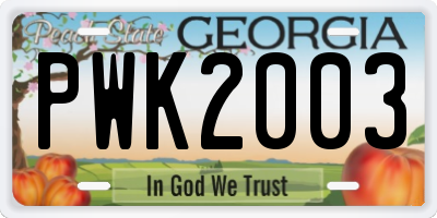 GA license plate PWK2003