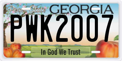 GA license plate PWK2007