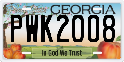 GA license plate PWK2008