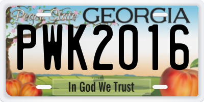 GA license plate PWK2016