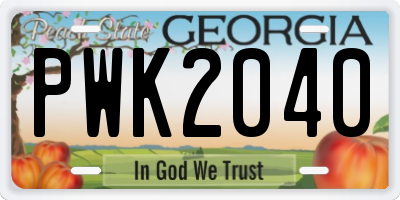 GA license plate PWK2040