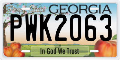 GA license plate PWK2063