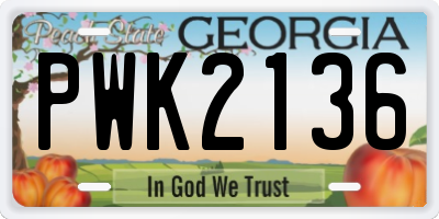 GA license plate PWK2136