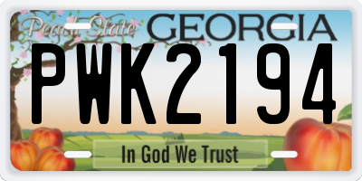 GA license plate PWK2194