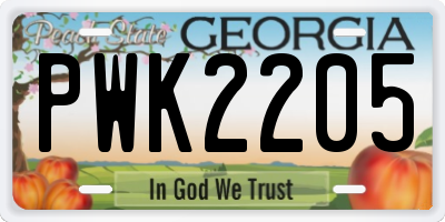 GA license plate PWK2205