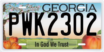 GA license plate PWK2302
