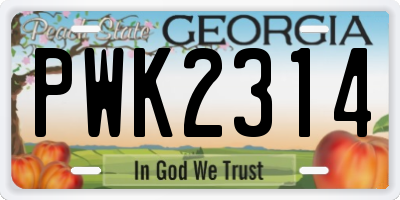 GA license plate PWK2314