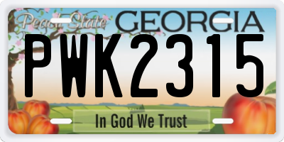 GA license plate PWK2315