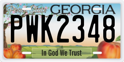 GA license plate PWK2348